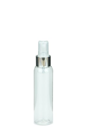 100 ml R-PET-Flasche transparent, Ø 37,1 mm, Sprühzerstäuber, Luxury-Ausführung natur, glatt