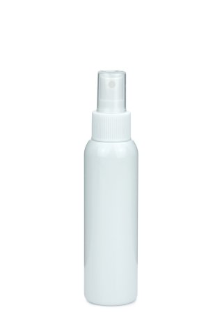 100 ml R-PET-Flasche weiß, Ø 37,1 mm, Sprühzerstäuber weiß, geriffelt