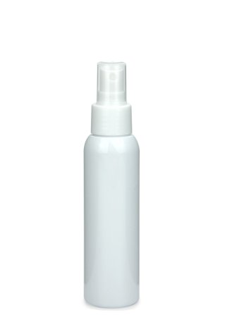 100 ml R-PET-Flasche weiß, Ø 37,1 mm, Sprühzerstäuber weiß, glatt