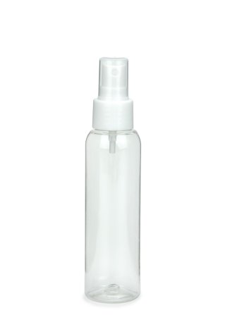 100 ml PET-Flasche transparent, Ø 37,1 mm, Sprühzerstäuber weiß, glatt