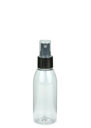 100 ml PET-Flasche transparent, Ø 41,9 mm, Sprühzerstäuber schwarz
