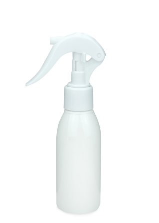 100 ml PET-Flasche weiß, Ø 41,9 mm, Mini-Trigger-Sprühzerstäuber weiß, glatt