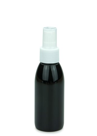 100 ml PET-Flasche schwarz, Ø 41,9 mm, Sprühzerstäuber weiß, geriffelt