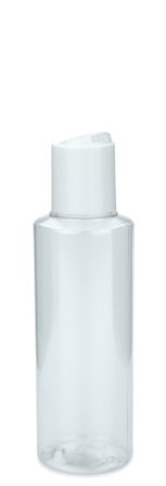 125 ml PETG-Flasche transparent, Ø 41,5 mm, Disc-Top-Verschluss weiß