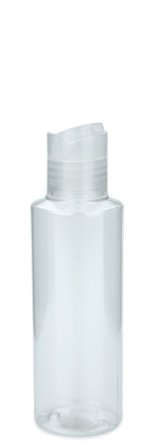 125 ml PETG-Flasche transparent, Ø 41,5 mm, Disc-Top-Verschluss transparent