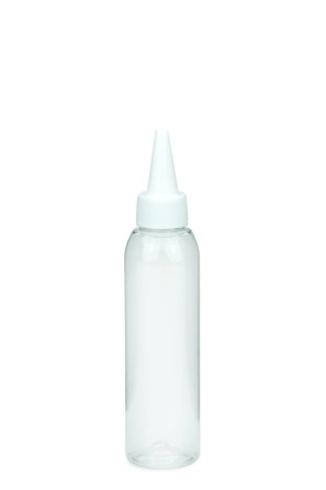 125 ml PET-Dosierflasche transparent, Ø 39,5 mm, Schraubkappe weiß
