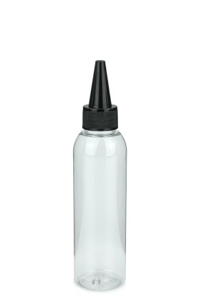 125 ml PET-Dosierflasche transparent, Ø 37,1 mm, Schraubkappe schwarz