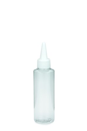 125 ml PETG-Dosierflasche transparent, Ø 41,5 mm, Schraubkappe weiß
