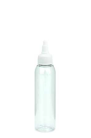 125 ml PET-Dosierflasche transparent, Ø 39,5 mm, On/Off-Verschluss weiß