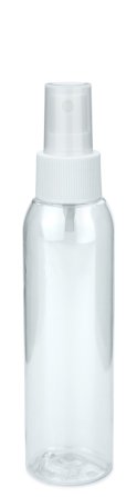 125 ml PET-Flasche transparent, Ø 39,5 mm, Sprühzerstäuber weiß