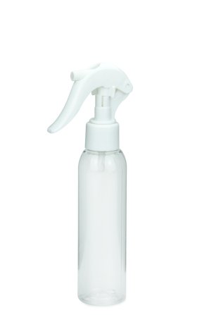 125 ml PET-Flasche transparent, Ø 39,5 mm, Mini-Trigger-Sprühzerstäuber weiß