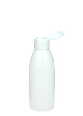 150 ml R-PET-Flasche weiß, Ø 46,2 mm, Klappverschluss weiß