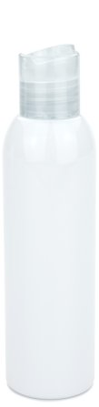 150 ml R-PET-Flasche weiß, Ø 42,2 mm, Disc-Top-Verschluss transparent