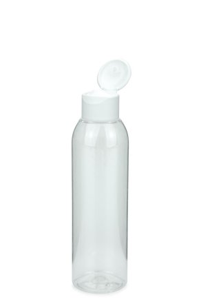 150 ml PET-Flasche transparent, Ø 42,2 mm, Klappverschluss, Softline matt weiß