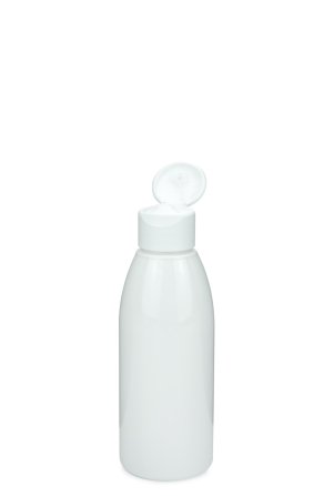 150 ml PET-Flasche weiß, Ø 46,2 mm, Klappverschluss, Softline matt weiß
