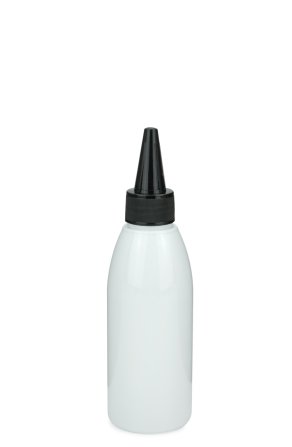 150 ml PET-Dosierflasche weiß, Ø 46,2 mm, Schraubkappe schwarz