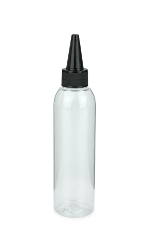 150 ml PET-Dosierflasche transparent, Ø 42,2 mm, Schraubkappe schwarz