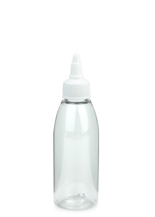 150 ml PET-Dosierflasche transparent, Ø 46,2 mm, On/Off-Verschluss weiß