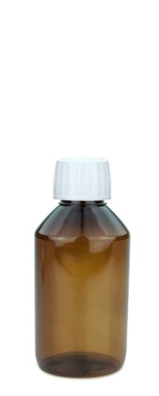 150 ml PET-Laborflasche braun, Ø 52,4 mm, Verschluss weiß