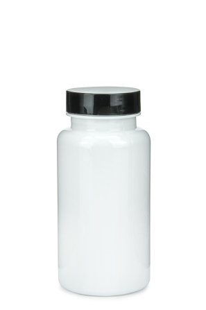 150 ml PET-Packer Schraubdose weiß (38/400) – mit Schraubdeckel, Deckel schwarz, glänzend