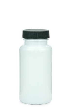 150 ml PET-Packer Schraubdose weiß (38/400) – mit Schraubdeckel, Deckel schwarz, matt gerippt