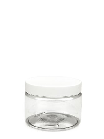 150 ml PET-Cylindrical Zylinderdose klar (70/400) – Deckel weiß, matt, Dichtkonus