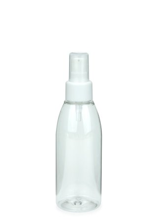 150 ml R-PET-Flasche transparent, Ø 46,2 mm, Lotionpumpe weiß