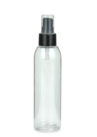 150 ml R-PET-Flasche transparent, Ø 42,2 mm, Lotionpumpe schwarz