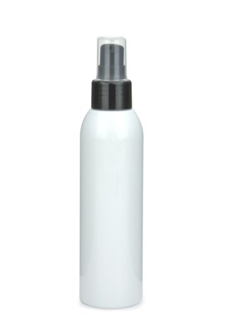150 ml R-PET-Flasche weiß, Ø 42,2 mm, Lotionpumpe schwarz