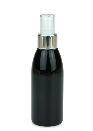 150 ml PET-Flasche schwarz, Ø 46,2 mm, Lotionpumpe weiß/Metall