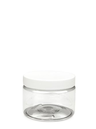 150 ml R-PET-Cylindrical Zylinderdose klar (70/400) – Deckel weiß, matt, EPE-Einlage