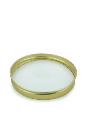 150 ml R-PET-Cylindrical Zylinderdose klar (70/400) – Alu-Deckel gold, matt, EPE-Einlage