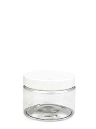 150 ml R-PET-Cylindrical Zylinderdose klar (70/400) – Deckel weiß, glänzend, Induktionssiegel