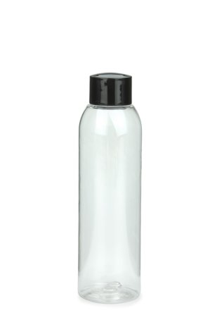 150 ml R-PET-Flasche transparent, Ø 42,2 mm, Schraubverschluss schwarz