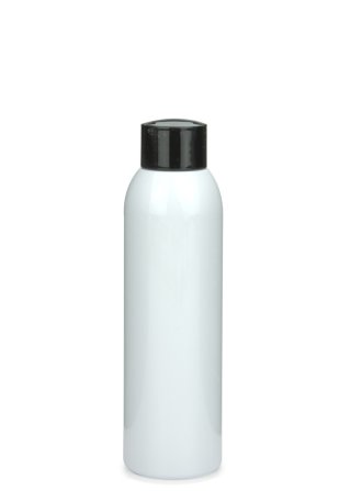150 ml R-PET-Flasche weiß, Ø 42,2 mm, Schraubverschluss schwarz
