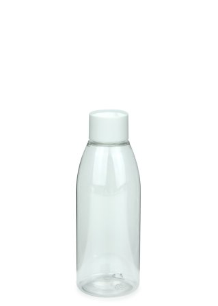 150 ml PET-Flasche transparent, Ø 46,2 mm, Schraubverschluss mit Spritzeinsatz weiß