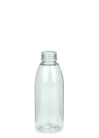 150 ml PET-Flasche transparent, Ø 46,2 mm, Alu-Schraubkappe silber