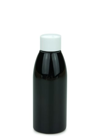 150 ml PET-Flasche schwarz, Ø 46,2 mm, Schraubverschluss weiß