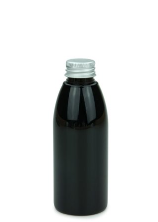 150 ml PET-Flasche schwarz, Ø 46,2 mm, Alu-Schraubkappe schwarz