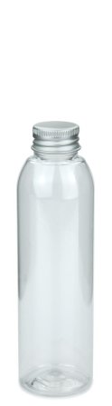 150 ml PET-Flasche transparent, Ø 42,2 mm, Alu-Schraubkappe silber