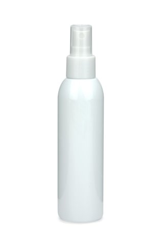 150 ml R-PET-Flasche weiß, Ø 42,2 mm, Sprühzerstäuber weiß, glatt