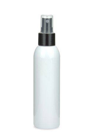150 ml R-PET-Flasche weiß, Ø 42,2 mm, Sprühzerstäuber schwarz, glatt