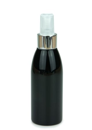 150 ml PET-Flasche schwarz, Ø 46,2 mm, Sprühzerstäuber, Premium-Ausführung natur, glatt