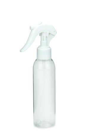 150 ml PET-Flasche transparent, Ø 42,2 mm, Mini-Trigger-Sprühzerstäuber weiß