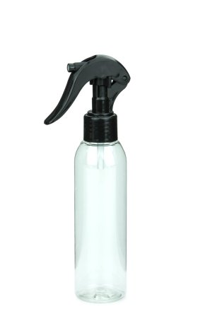 150 ml PET-Flasche transparent, Ø 42,2 mm, Mini-Trigger-Sprühzerstäuber schwarz