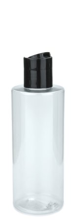 200 ml PETG-Flasche transparent, Ø 50,0 mm, Disc-Top-Verschluss schwarz