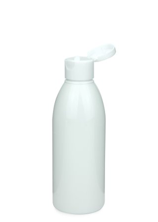 200 ml R-PET-Flasche weiß, Ø 50,4 mm, Klappverschluss weiß