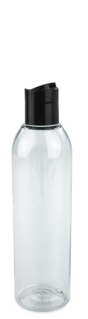 200 ml R-PET-Flasche transparent, Ø 45,8 mm, Disc-Top-Verschluss schwarz