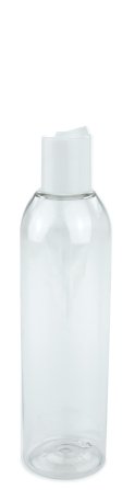 200 ml R-PET-Flasche transparent, Ø 45,8 mm, Disc-Top-Verschluss weiß