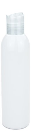 200 ml R-PET-Flasche weiß, Ø 45,8 mm, Disc-Top-Verschluss transparent